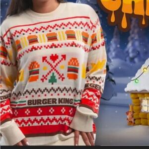 Rare New Burger King Ugly Holiday Christmas Sweater SMALL (S) BK Whopper